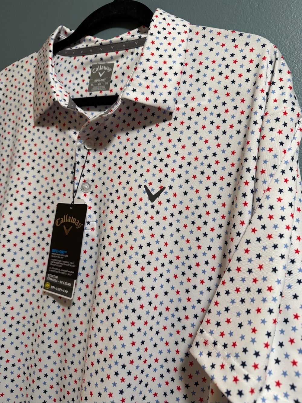 Callaway Men's GOLF Polo Shirt XL  Confetti Star Print Flag patriotic NEW